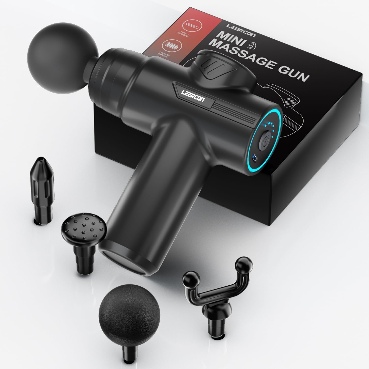 Massage Gun - ปืนนวดขนาดเล็ก LEERCON, 6 ระดับความเร็ว 4 หัวนวด,