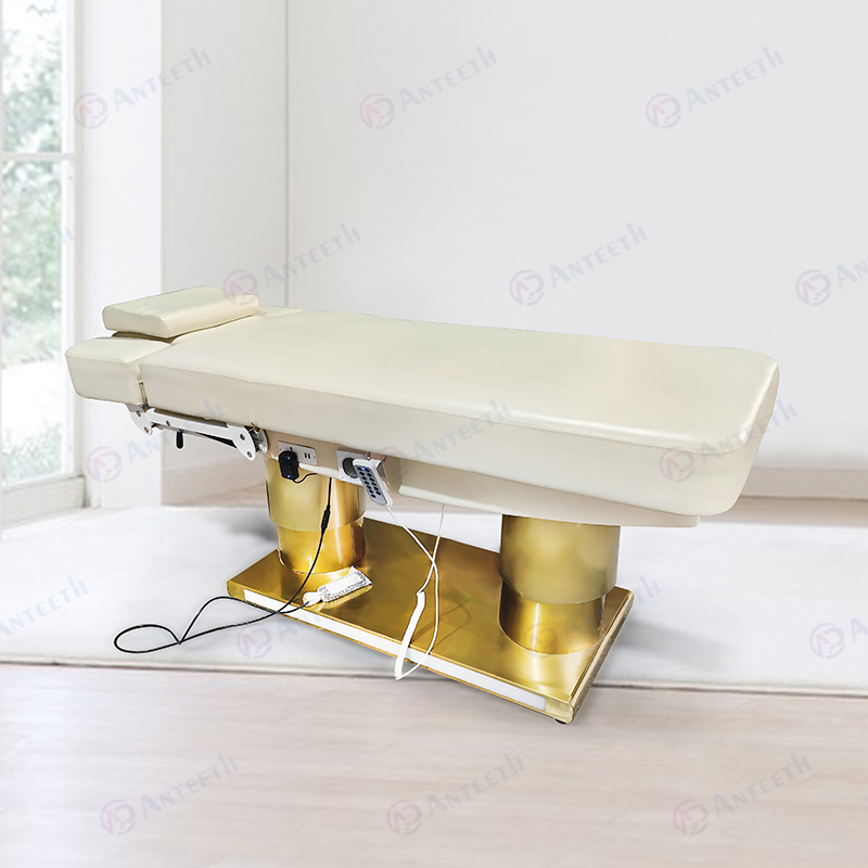 Spa Massager - เฟอร์นิเจอร์ร้านสปาหรูหรา เตียงทรีทเมนท์หน้าสีทองสำหรับคลินิก พร้อมเตียงนวดเสริมความงาม เตียงนวดไฟฟ้าพร้อมระบบทำความร้อน